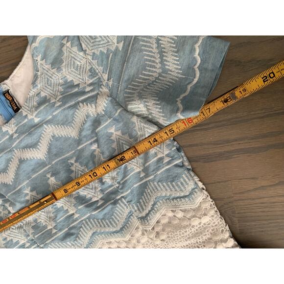 Blue-White Midi Dress, Fit and Flare, Westbem, Short Sleeve, ~ 220713-MEL 10 - Picture 9 of 10